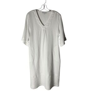 Eileen West Cotton Gauze Night Gown Sleepwear Short-Sleeve Pocket White Small